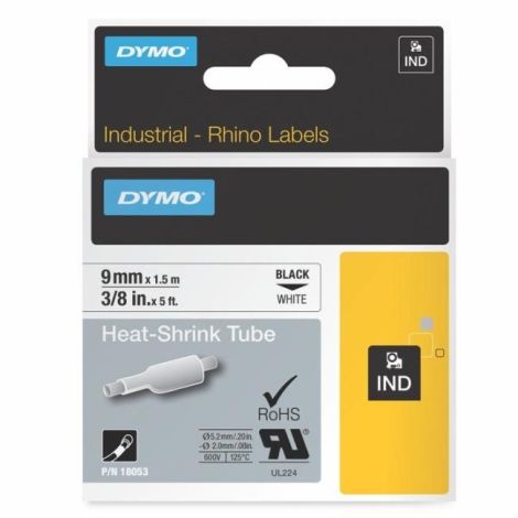 Plochá smršťovací bužírka Dymo D1 9mm černá/bílá 