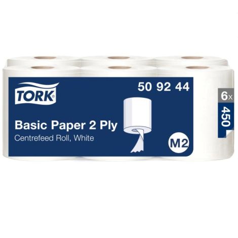 Papírové utěrky v roli se střed. odvíjením 2-vrstv. TORK Basic bílé M2 (6ks) 