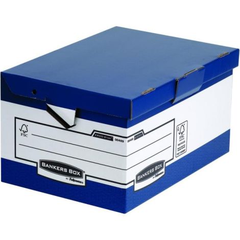 Archivní krabice s odnímacím víkem a ergonomickými rukojeťmi Fellowes BANKERS BOX modrá/bílá 