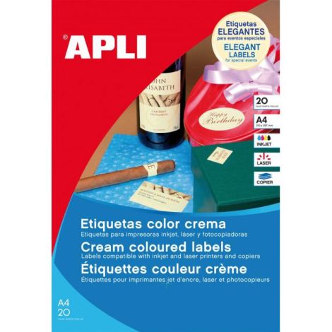 Etikety barevné 210x297mm APLI A4 20 archů krémové 