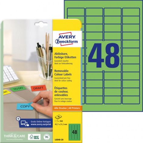 Etikety Avery odnímatelné 45,7x21,2 mm, zelené 