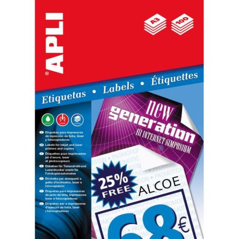 Etikety univerzální 297x420mm APLI A3 100 archů 