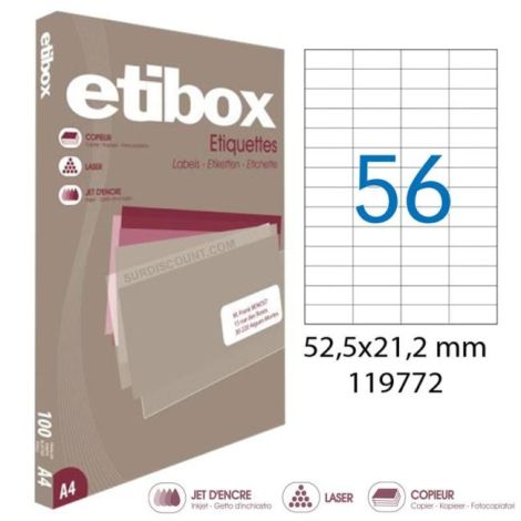Etikety univerzální 52,5x21,2mm Etibox A4 100 archů 