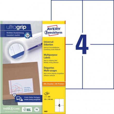 Etikety univerzální 105x148mm Avery A4 100 archů 