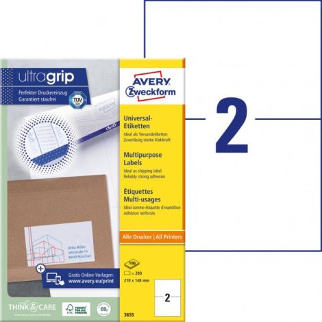 Etikety univerzální 210x148mm Avery A4 100 archů 