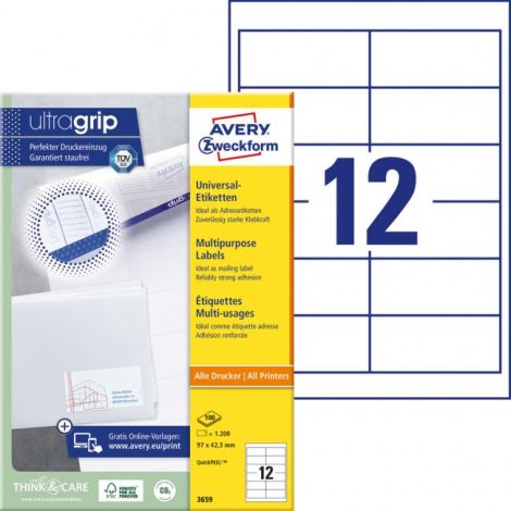 Etikety univerzální 97x42,3mm Avery A4 100 archů 