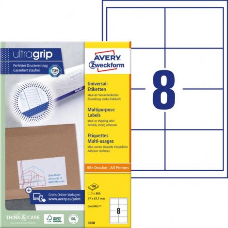 Etikety univerzální 97x67,7mm Avery A4 100 archů 