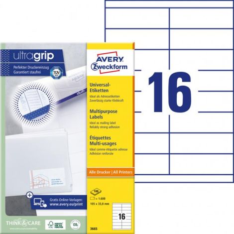 Etikety univerzální 105x33,8 mm Avery A4 100 archů 