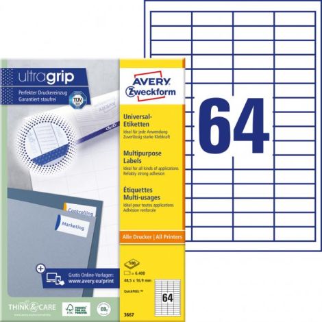 Etikety univerzální 48,5x16,9mm Avery A4 100 archů 