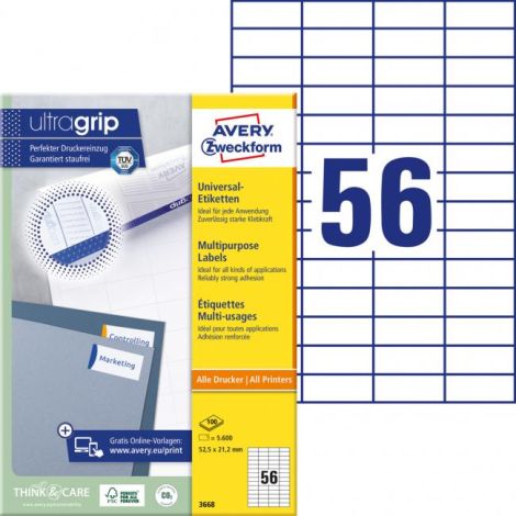 Etikety univerzální 52,5x21,2mm Avery A4 100 archů 