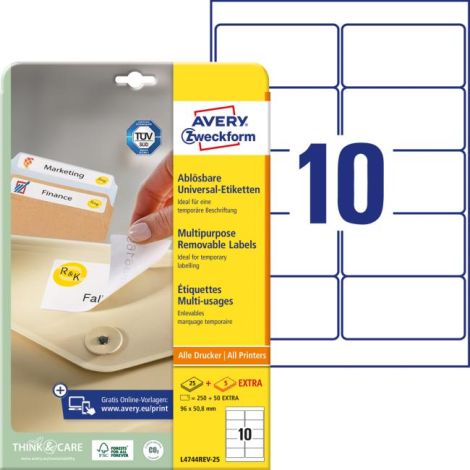 Etikety univerzálně odnímatelné 96x50,8mm Avery A4 25+5 archů
