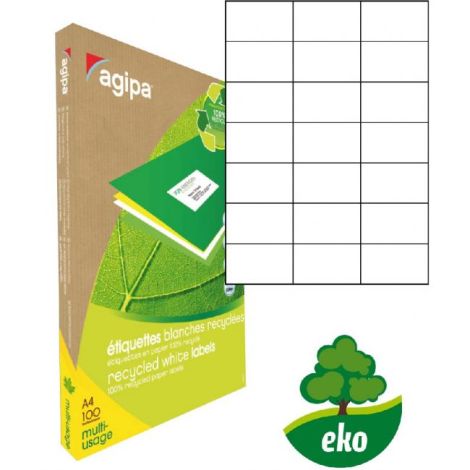 Etikety univerzálně recyklované 70x42,4mm Agipa A4 100 archů 