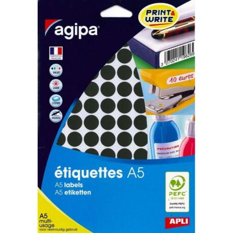 Etikety kruhové 15mm Agipa A5 černé 