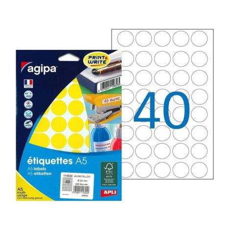 Etikety kruhové 24mm Agipa A5 žluté 