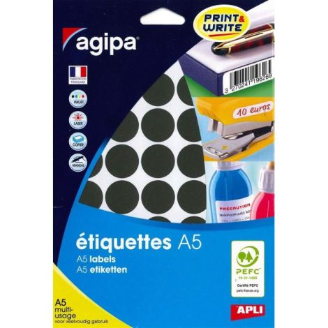 Etikety kruhové 24mm Agipa A5 černé 