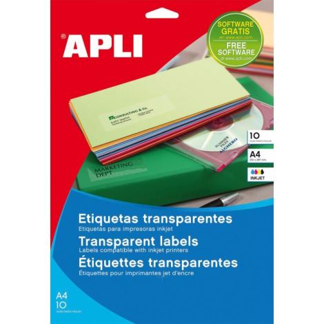 Etikety polyesterové průhledné 210x297mm APLI A4 inkjet 10 archů 