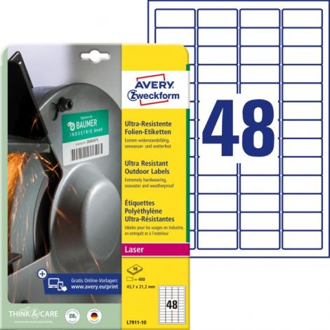 Etikety Avery 45,7 x 21,2 mm, ultra odolné bílé 