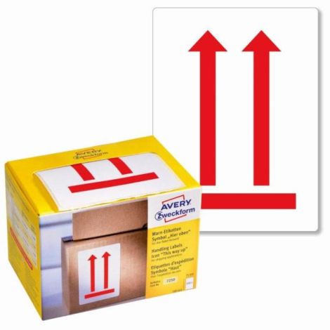Etikety Avery s varovným symbolem ` Neklopit` 74x100mm na kotouči 