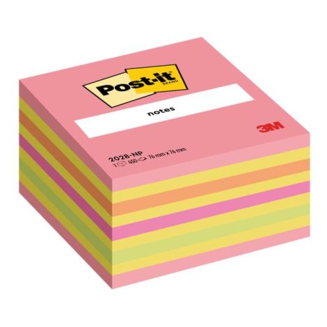 Samolepící bloček Post-it, 76 x 76 mm, neonová růžová, mix barev 