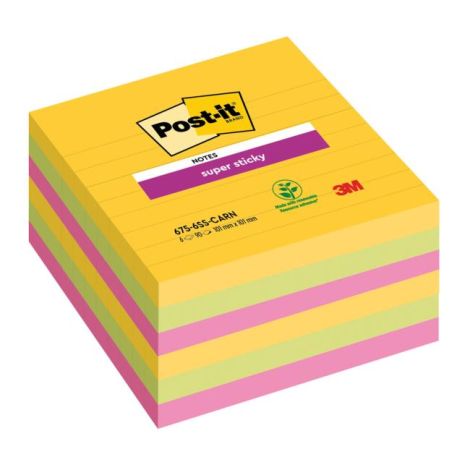 Samolepící bloček Post-it Super Sticky CARNIVAL, velikost 101x 101 mm, 6 bločků po 90 lístků 