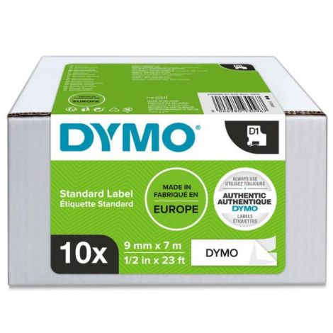 Samolepící páska Dymo D1 9 mm bílá/černá, 10ks 