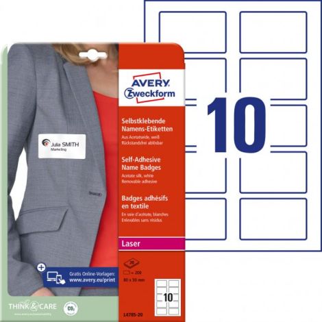 Samolepicí jmenovky Avery na textil 80x50mm, materiál acetátové hedvábí