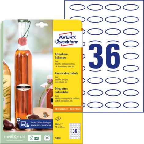 Etikety oválné 40x20mm Avery 10 archů bílé 