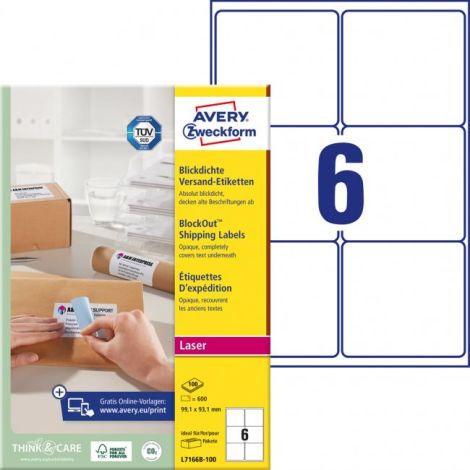 Etikety na zásilky 99,1x93,1mm Avery A4 100 archů, laser 