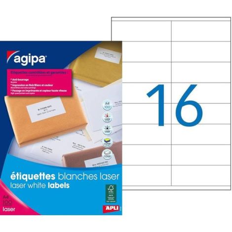 Etikety laser 105x35mm Agipa A4 100 archů 