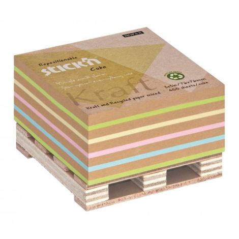 Samolepící bloček na paletce 76x76mm 400 lístků mix Kraft a pastel