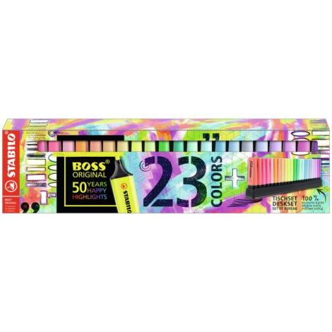 Sada zvýrazňovačů STABILO BOSS ORIGINAL 23 ks Stolní set 9 neonových a 14 pastelových barev
