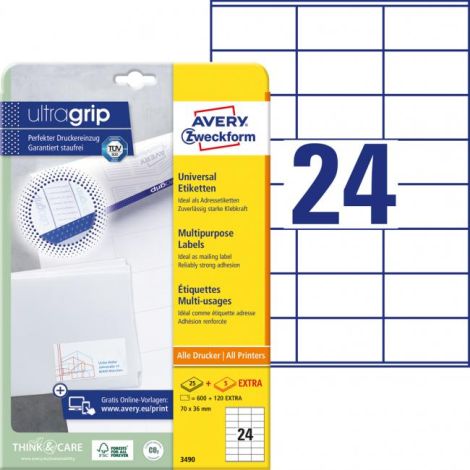 Etikety univerzální 70x36mm Avery A4 25+5 archů 