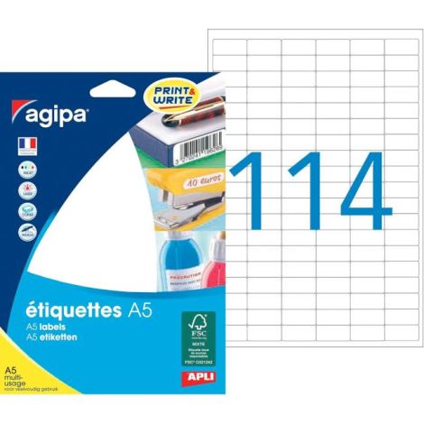 Etikety univerzální 10x22mm Agipa A5 16 archů 
