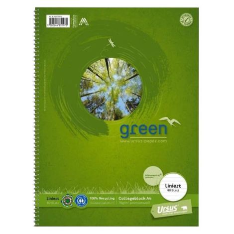 Blok College Format Werk Ursus Green A4 80 listů linkovaný 70g recyklovaný