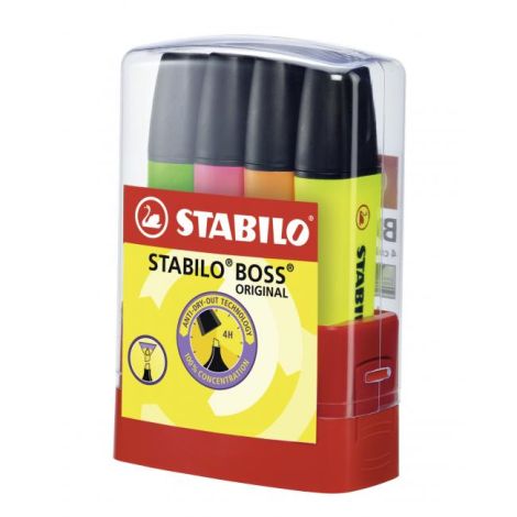 Sada zvýrazňovačů STABILO BOSS ORIGINAL BOSSparade 4 ks Stolní set žlutá, oranžová, zelená, růžová