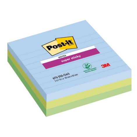 Samolepící bloček Post-it Super Sticky OASIS, velikost 101x101 mm XL, linkované, 3 bločky po 70 lístků 