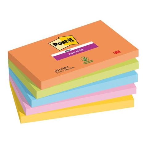Samolepící bloček Post-it Super Sticky BOOST, velikost 76x127 mm, 5 bločků po 90 lístků 