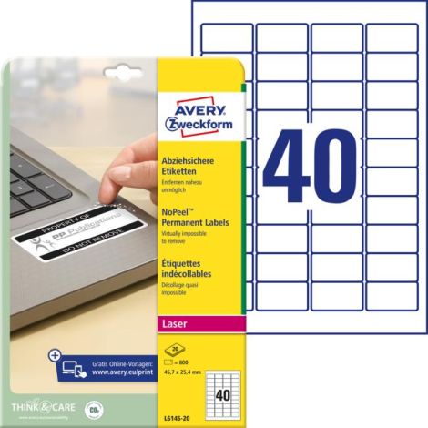 Etikety odolné pro speciální použití Avery `okamžitě viditelná manipulace` 45,7x25,4mm bílé 