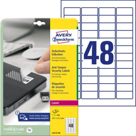 Etikety odolné pro speciální použití Avery `šachovnicový vzor` 45,7x21,2mm A4 bílé 20 archů 