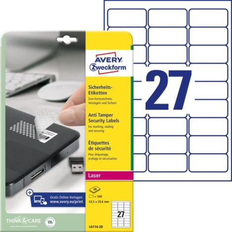 Etikety odolné na speciálně použijte Avery `šachovnicový vzor` 63,5x29,6mm A4 bílé 20 archů 