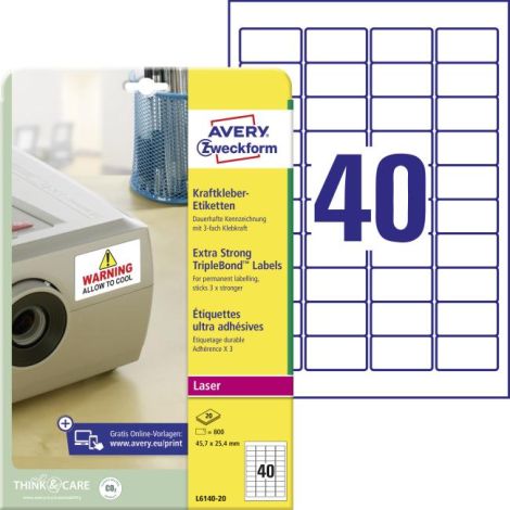 Etikety odolné pro speciální použití s trojnásobnou lepivostí Avery 45,7x25,4mm bílé 