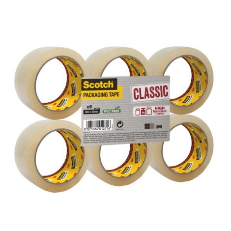 Balící lepicí páska Scotch, neobsahuje PVC, průhledná, 48 mm x 50 m, 6 rolí 