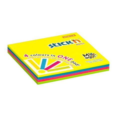 Samolepící bloček Stick`n Hopax MAGIC 4 neonové barvy, 76 x 76 mm, 100 lístků 