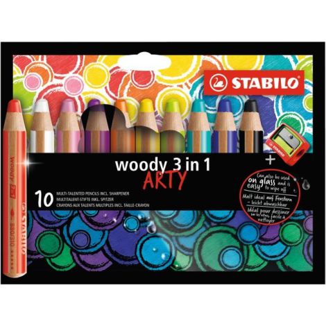 Barvičky STABILO woody 3 in1 10ks se struhadlem `ARTY` 