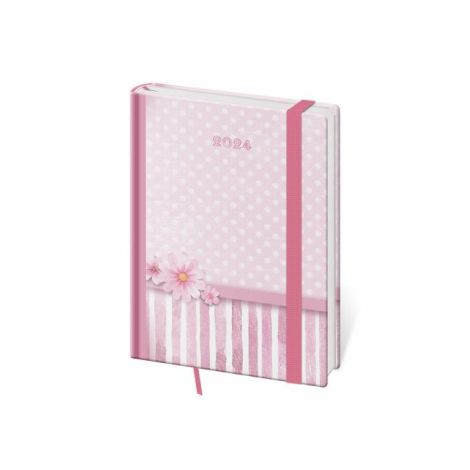 Diář Vario denní B6 12x16,5cm s gumičkou Pink 2024