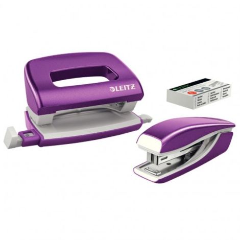 Sada sešívačka a děrovačka Leitz WOW mini purpurová 