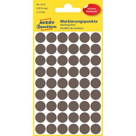 Etikety kruhové 12mm Avery hnědé