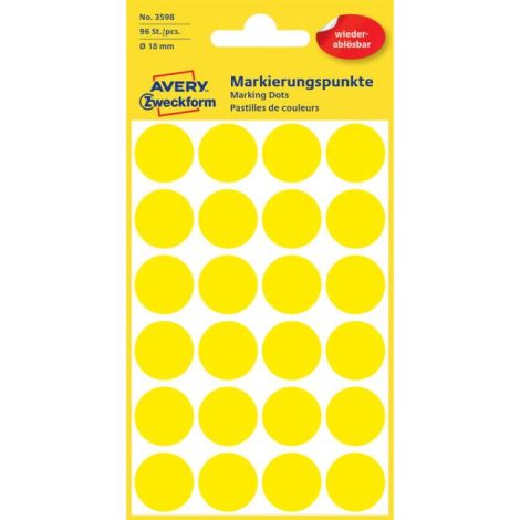 Etikety kruhové 18mm Avery odnímatelné žluté