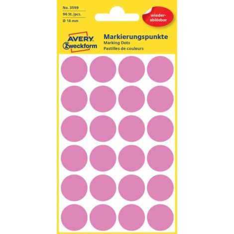 Etikety kruhové 18mm Avery odnímatelné růžové