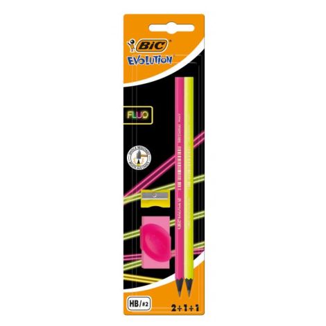 Grafitové tužky FLUO 2ks se struhadlem a gumou